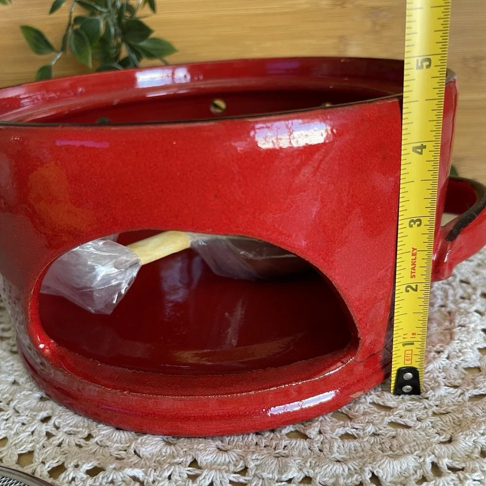 Mamma Ro Italy Terracotta Fondue Pot warmer Base Red Glazed Pottery Rechaud 9